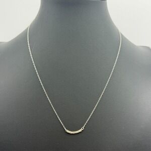 Sterling Silver 925 Curved Bar Cubiz Zirconia Minimalist Necklace 18"
